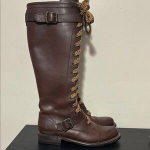Frye Jenna Cap Toe lace-up boots in brown leather size 7B